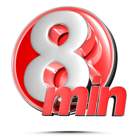 Timer sign 8 min 3D illustration on white background with clipping path.
