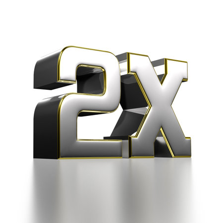 2X stainless steel gold rim 3D illustration on white backgroundの写真素材