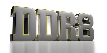 DDR8 stainless steel gold rim 3D illustration on white backgroundの写真素材