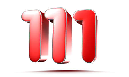 Rounded red number 111 on white background 3D illustration with clipping path