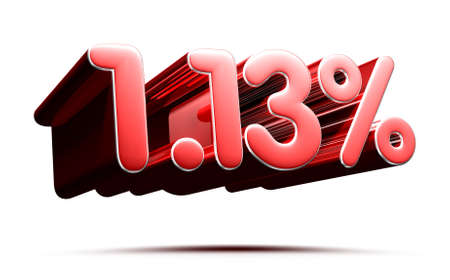 Red number 1.13 percent 3D illustration on white background with clipping path.
