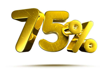 75 percent Gold 3D illustration on white background have work path.の写真素材