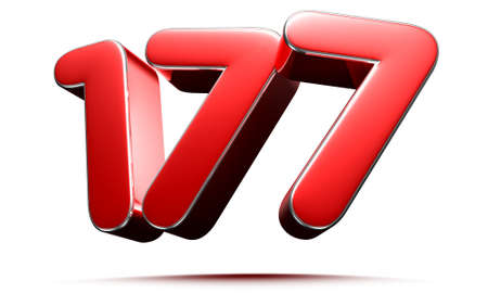 Rounded red number 177 3D illustration on white background have work path.