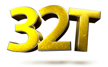 32T Gold 3D illustration on white background have work path.の写真素材