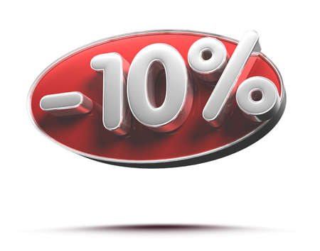 -10 pencent 3D illustration on white background have work path.Advertising signs. Product design....
