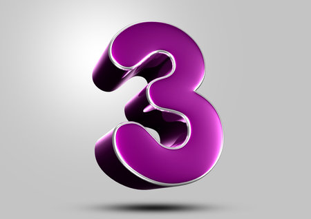 Number 3 purple 3D illustration on gray background have work path. Advertising signs. Product...