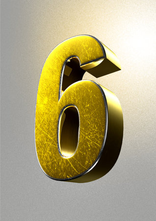 6 gold 3D illustration on background gray diamond have work path. Advertising signs. Product design. Product sales.の写真素材