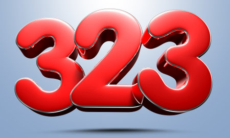 Number 323 red 3D illustration on light blue background have work path. Advertising signs. Product design. Product sales.の写真素材