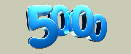 Number 5000 turquoise 3D illustration on light gray background have work path. Advertising signs. Product design. Product sales.の写真素材