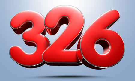 Number 326 red 3D illustration on light blue background have work path. Advertising signs. Product design. Product sales.の写真素材