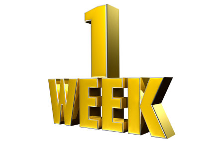 Number 1 week gold 3D illustration on white background have work path. Advertising signs. Product design. Product sales.の写真素材