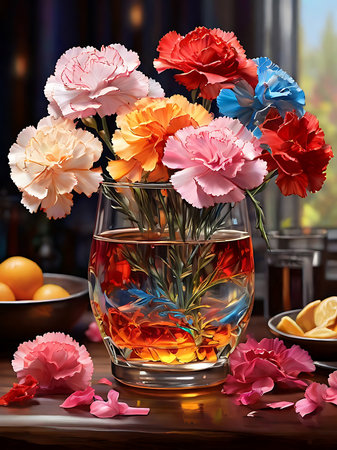 Carnations in glass vase Vintage oil painting wall art, Advertising signs, Product design, Product sales, Digital printing, Fabric design,の素材