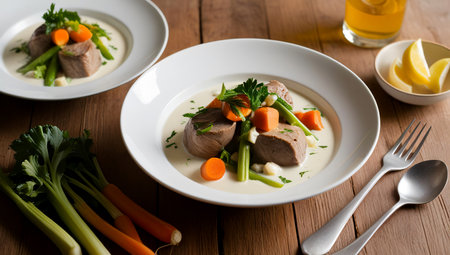 Blanquette de Veau - Veal stew with white cream sauce and vegetables.の素材