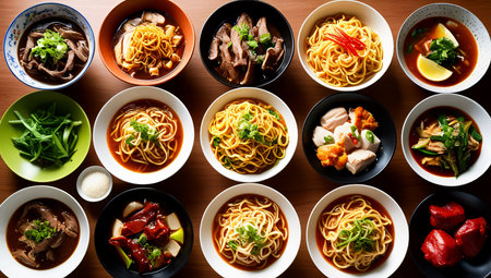 Noodles - various noodles Cooked in soup or stir-fry There are many flavors and seasonings such as beef noodles, chicken noodles, and red pork noodles.の素材
