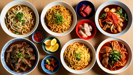 Noodles - various noodles Cooked in soup or stir-fry There are many flavors and seasonings such as beef noodles, chicken noodles, and red pork noodles.の素材