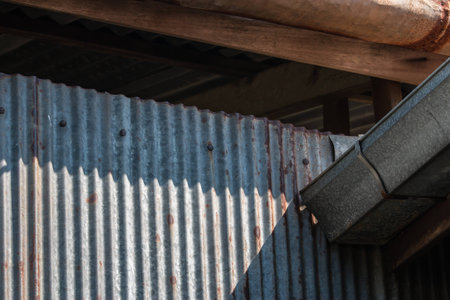 Prong beeline galvanized iron with rush under the roofの写真素材