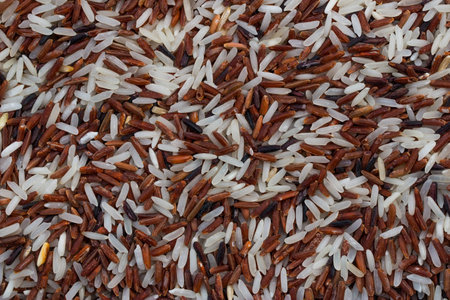 Mix rices : white (jasmine) rice,riceberry and brown rice backgroundの写真素材