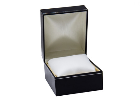 Open black gift box isolated on whiteの写真素材
