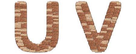 The alphabet brick wall on white background U Vの写真素材