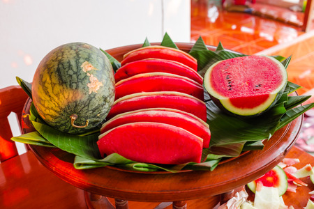 Sliced watermelon on a plate.の写真素材