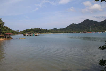 Village on the coast at Koh Changの写真素材