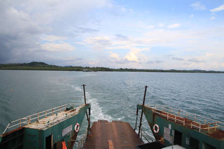 The back of the ferry in the middle of the Gulf of Thailandの写真素材