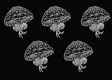 Pattern of white jellyfish on black illustration.のイラスト素材