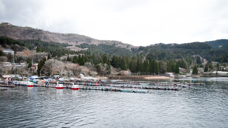 Lake in Japan with landscape background.