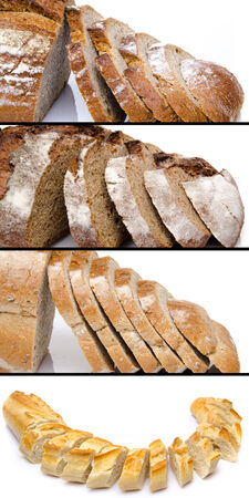 Collage of diffÃ©rent sliced breads, isolated on whiteの写真素材
