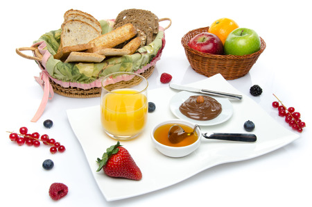 Composition of a breakfast, isolated on whiteの写真素材