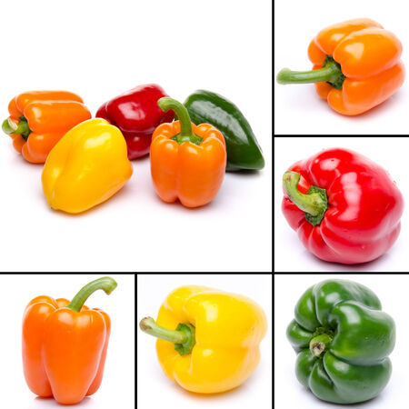 Collage of different peppers, isolated on whiteの写真素材