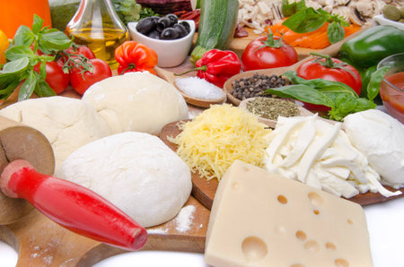Composition of ingredients to make a pizzaの写真素材