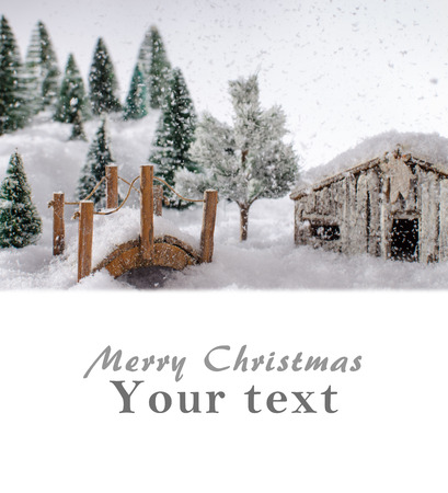 Christmas card showing a winter landscapeの写真素材