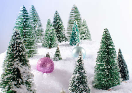 Winter landscape with christmas ballsの写真素材