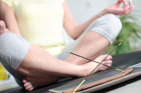 Woman practicing meditationの写真素材