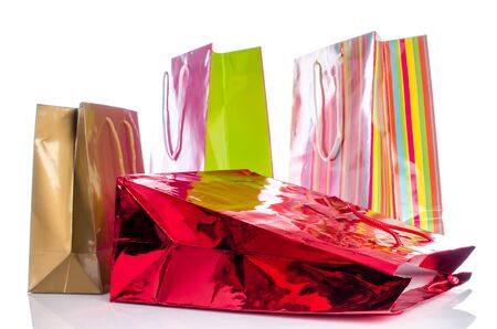 Paper shopping bags, isolated on whiteの写真素材