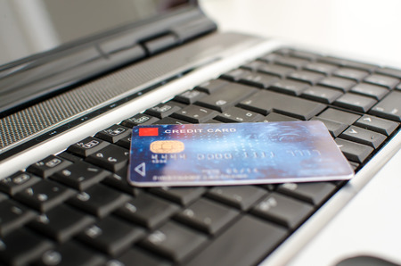 Credit card on a laptopの写真素材