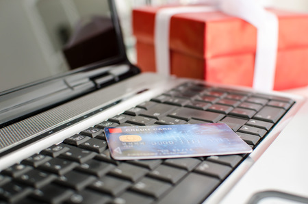 Credit card on a laptopの写真素材