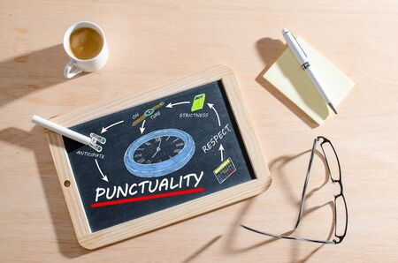 Punctuality concept on chalkboardの写真素材