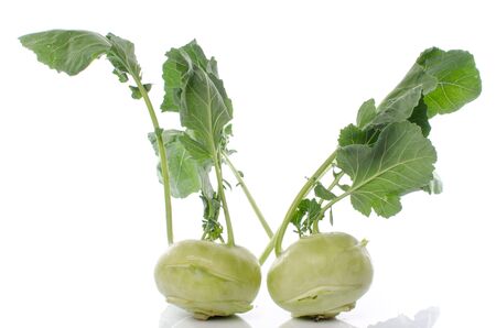 Fresh kohlrabi, isolated on whiteの写真素材