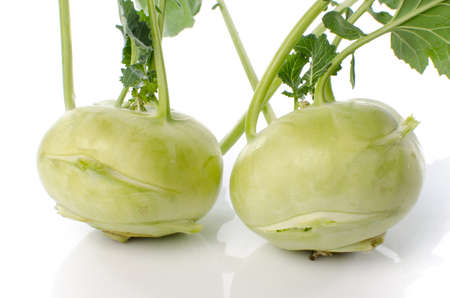 Fresh kohlrabi, isolated on whiteの写真素材