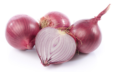 Fresh red onions, isolated on whiteの写真素材