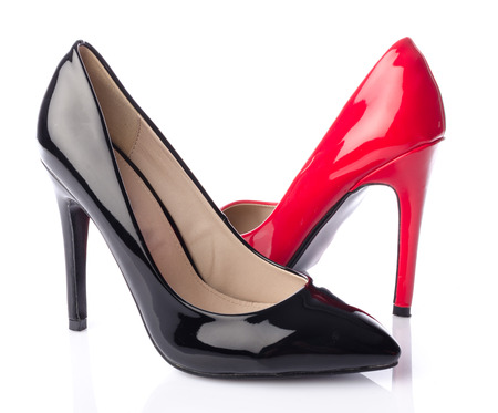 Black and red high heel shoe, isolated on whiteの写真素材