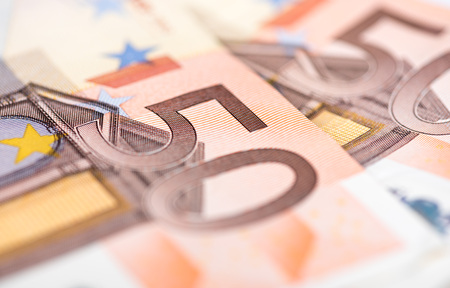 Background of fifty euro banknotes