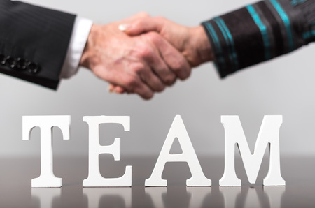 Team concept with handshake in background