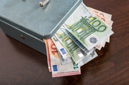 Box full of euro banknotesの写真素材