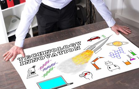 Man watching a concept of technology innovation placed on a desk