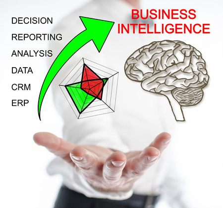 Business intelligence concept levitating above a hand of a manの写真素材