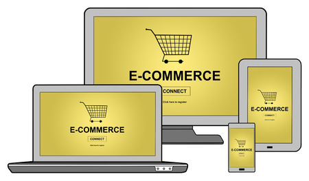 E-commerce concept shown on different information technology devicesの写真素材