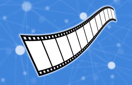 Movies, video and cinema concept on blue backgroundの写真素材